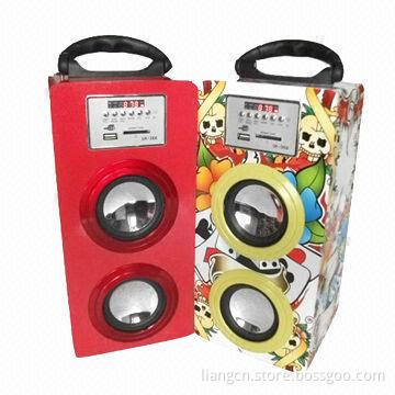 Portable SD/USB wooden box speaker with wireless remote